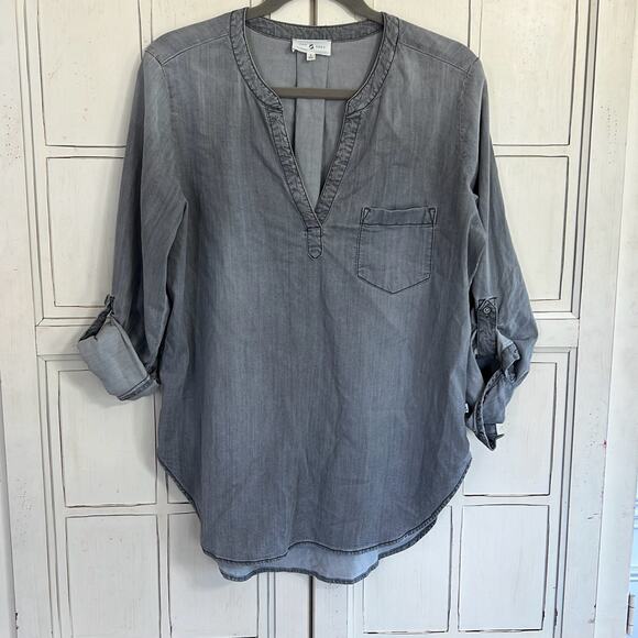 Lou & Grey size small gray chambray pullover top blouse shirt - Picture 1 of 4